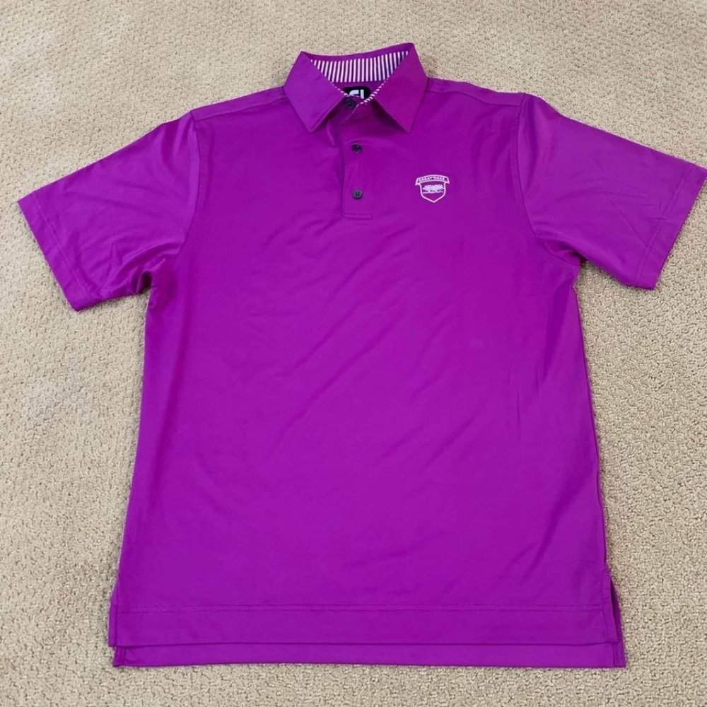 FootJoy Polo Golf Shirt Mens Size Small Purple Casual Preppy Wear Golf Club Logo
